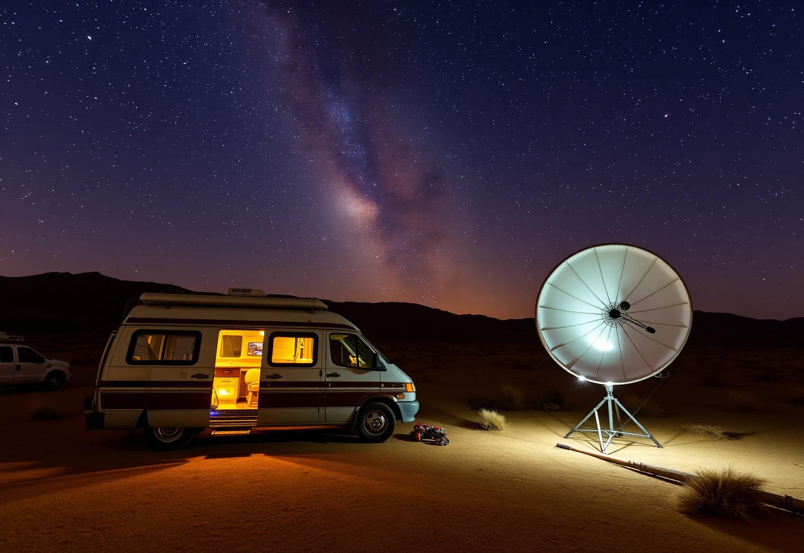 Camper van boondocking under the stars